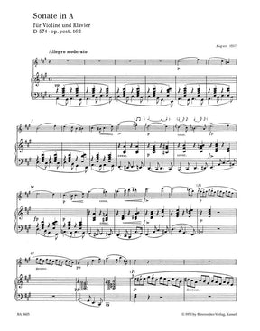 Schubert, Franz - Sonata in A Major (Duo), Op 162, D 574 For Violin and Piano URTEXT Published by Barenretier