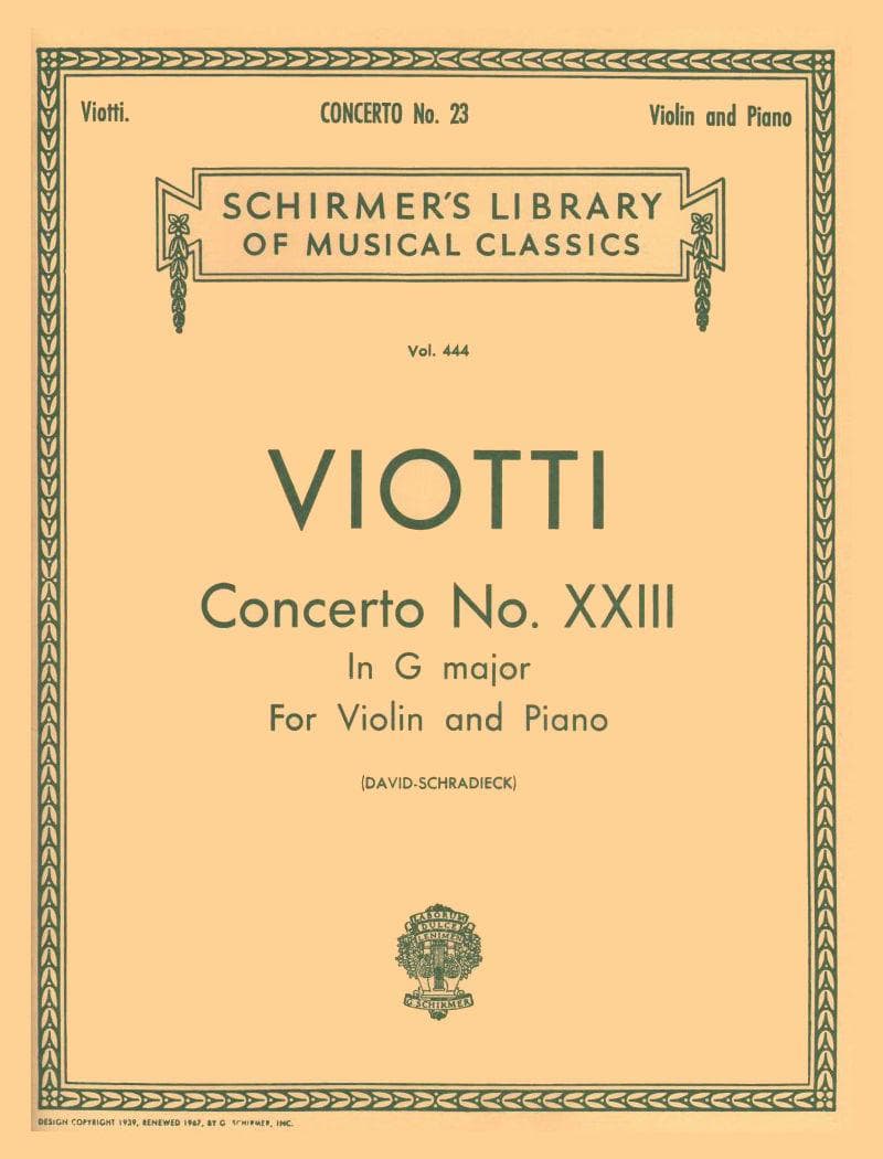 Viotti, GB - Violin Concerto No 23 in G Major - Violin and Piano - edited by David/Schradieck - Schirmer