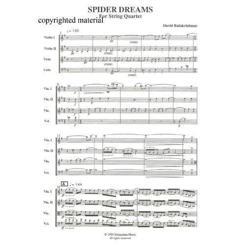 Balakrishnan, David - Spider Dreams (as performed by the Turtle Island String Quartet) - Two Violins, Viola, and Cello - Shar Music Edition