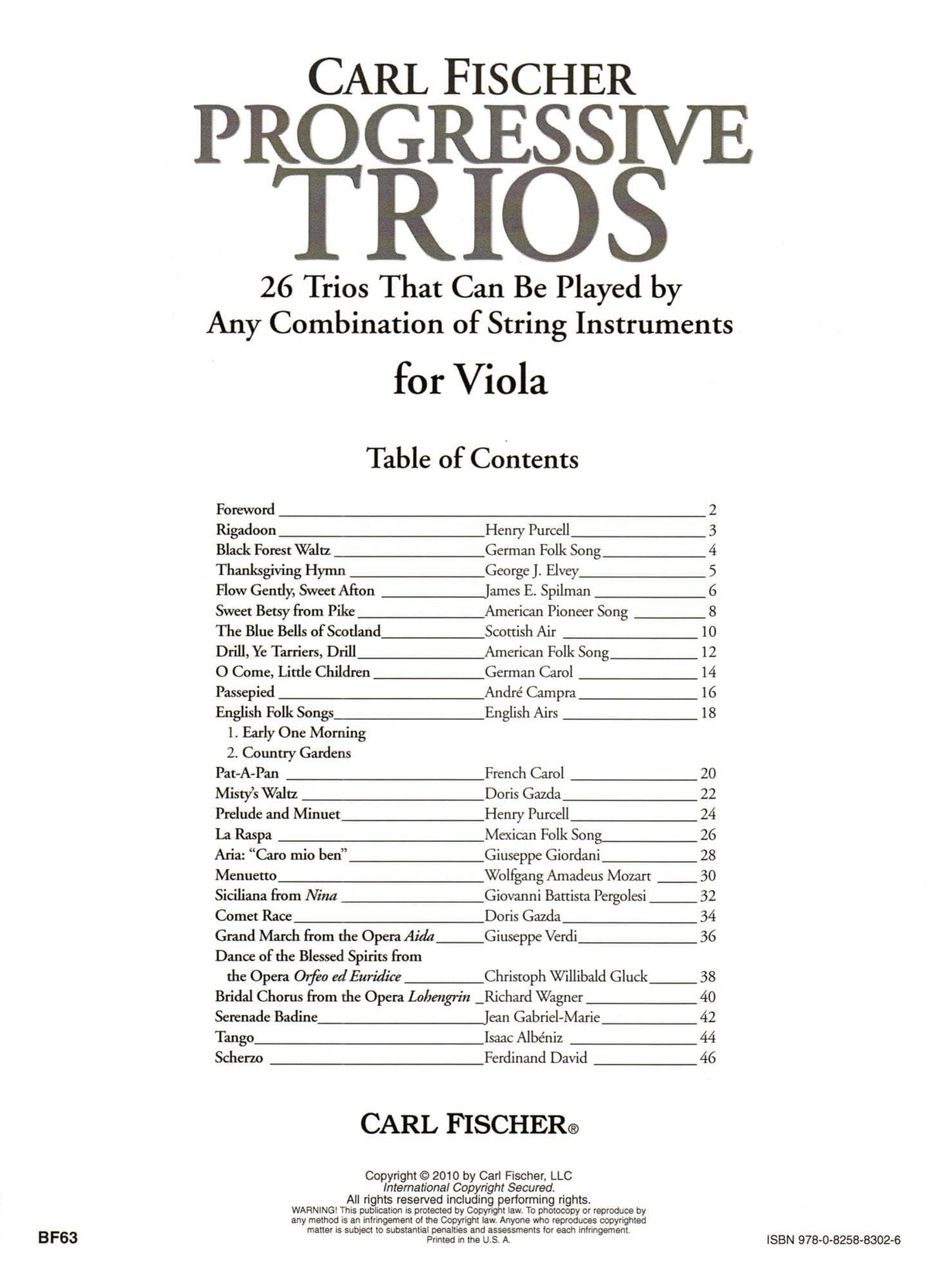 Progressive Trios for Viola - 26 Trios for Any Combination of Stringed Instruments - Arranged by Doris Gazda - Carl Fischer Publication