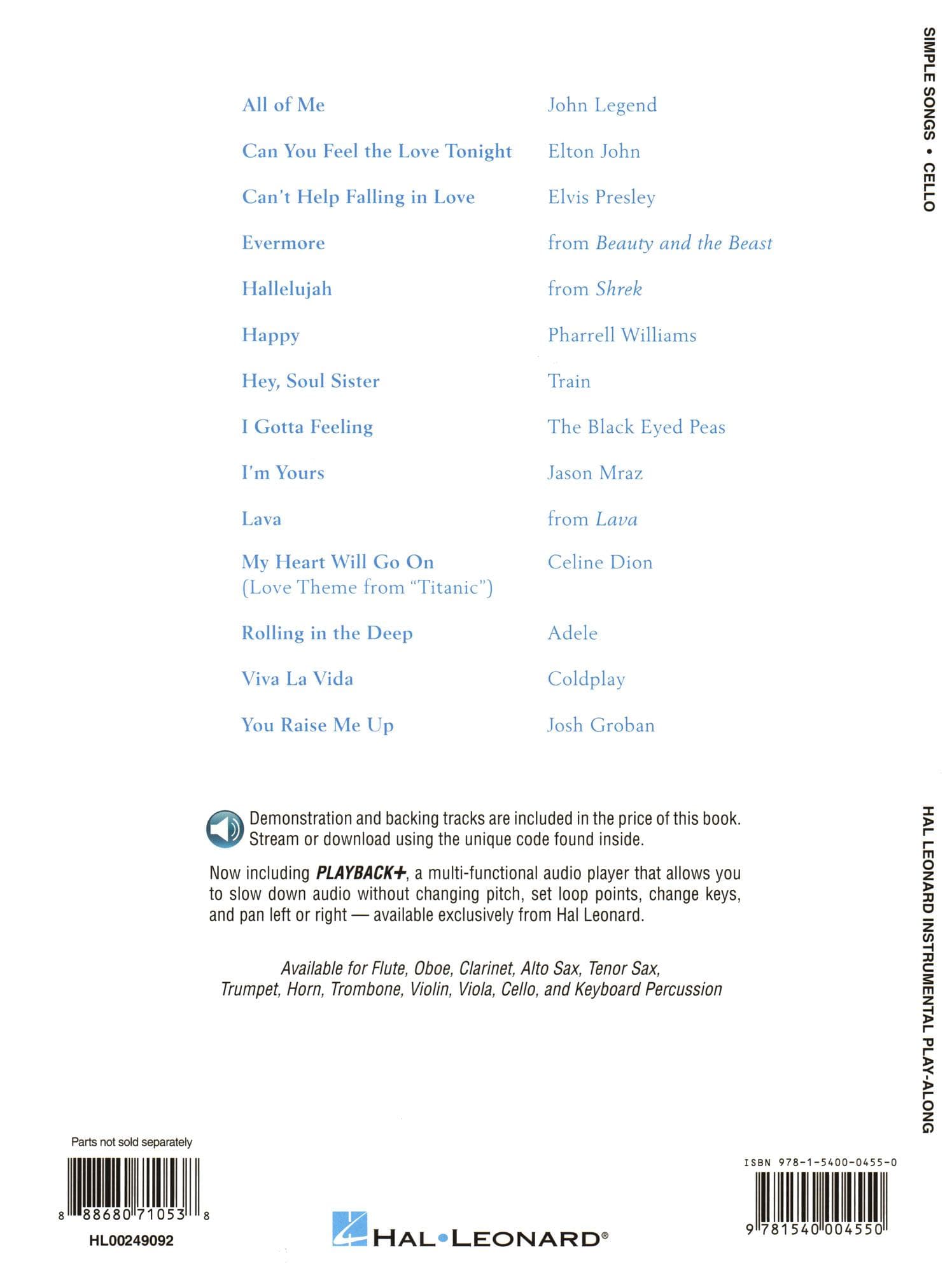 Simple Songs - 14 Well-Known Melodies - for Cello with Audio Access Included - Hal Leonard Instrumental Play-Along