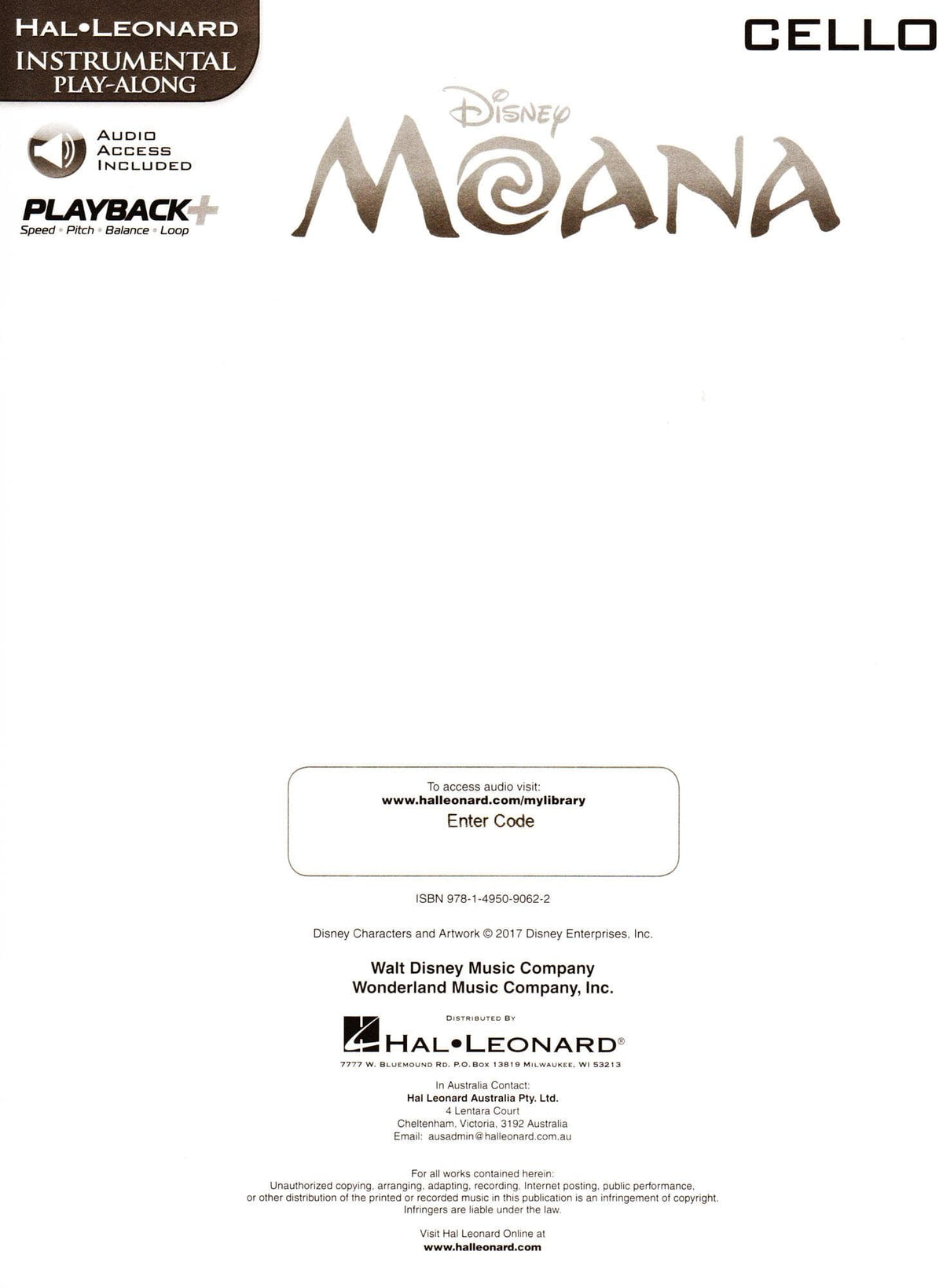 Disney's Moana - Instrument Play-Along - for Cello with Audio Accompaniment - Hal Leonard