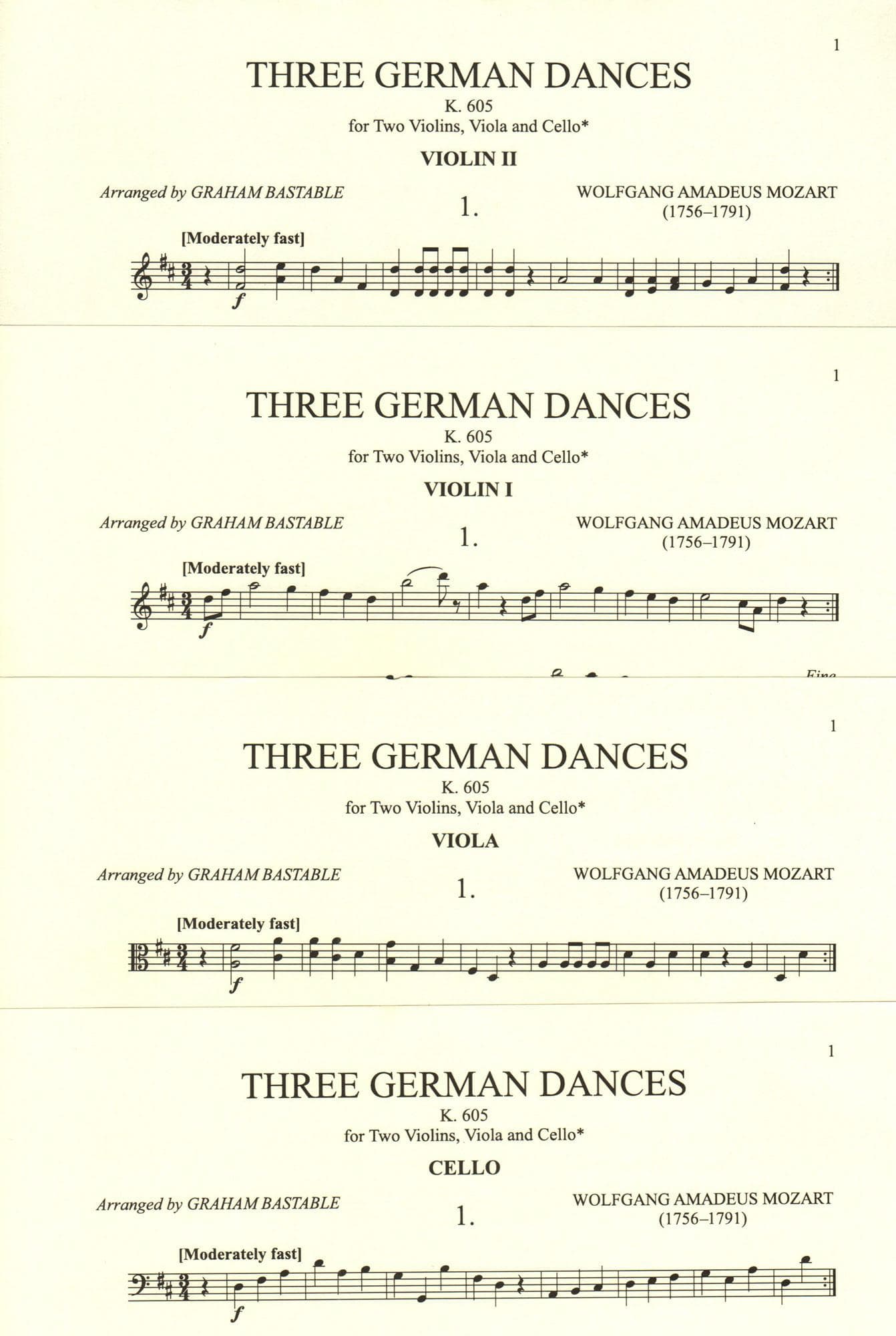 Mozart, W.A. - Three German Dances, K. 605 - for String Quartet - Edited by Bastable - International