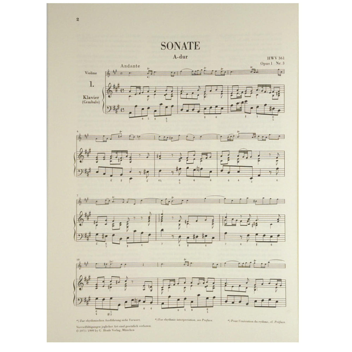 Handel, George Frideric - Seven Sonatas for Violin and Basso Continuo - Violin and Piano - edited by Stanley Sadie and Karl Röhrig - G Henle Verlag URTEXT