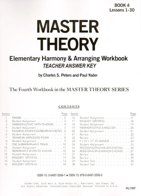 Master Theory Book 2: Teacher Answer Key By Charles Peters and Paul Yoder Published by Neil A Kjos Music Company