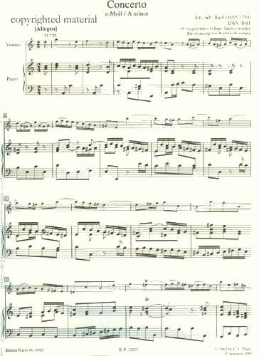 Bach, JS - Concerto in A Minor, BWV 1041 - for Violin and Piano - edited by David Oistrakh - Peters Edition