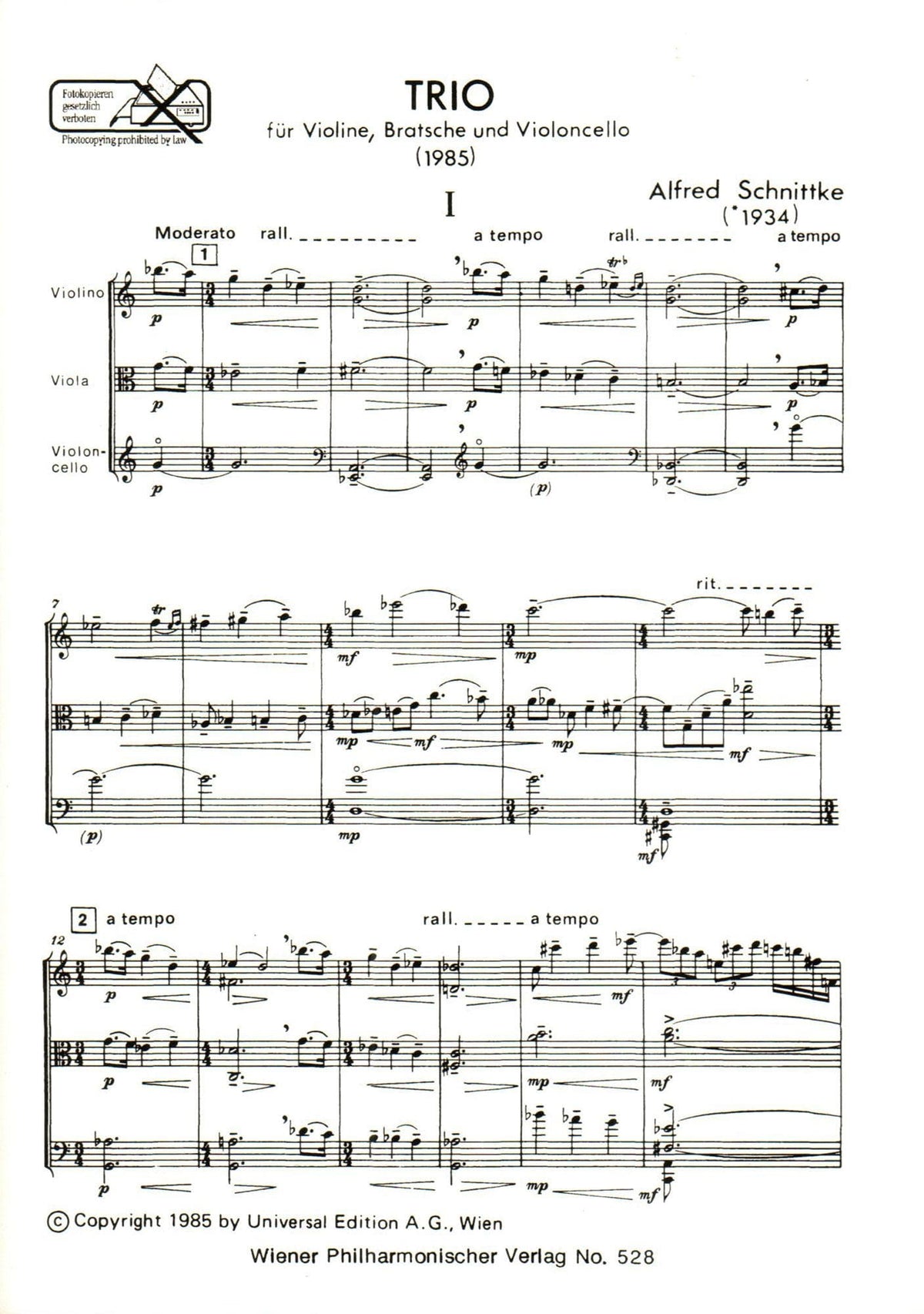 Schnittke-Trio for Violin,Viola,Cello Study Score