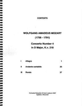 Mozart, WA - Violin Concerto No 4 in D Major, K 218 - PIANO ACCOMPANIMENT ONLY - arranged by Carol Leybourn - Frustrated Accompanist Edition