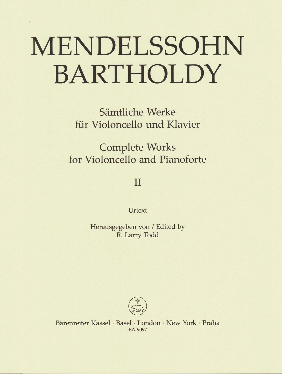 Mendelssohn, Felix - Complete Works, Volume 2 - Op. 17, Op. 109, Assai Tranquillo, Variationen - for Cello and Piano - Barenreiter URTEXT