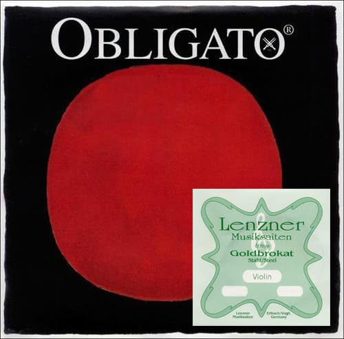 Obligato Custom Violin String Set with Loop-End Goldbrokat E - 4/4 size - Medium Gauge