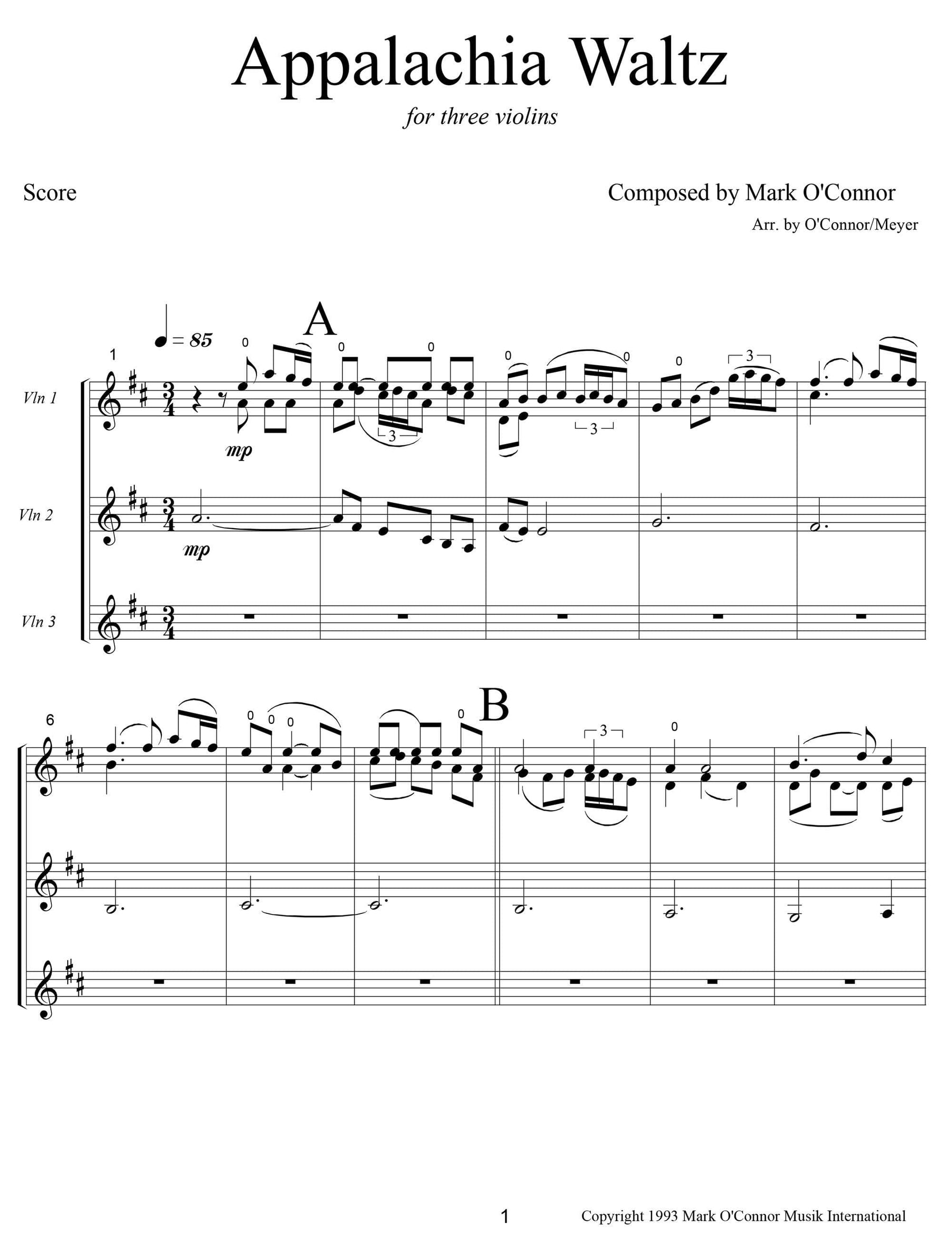 O'Connor, Mark - Appalachia Waltz for 3 Violins - Score - Digital Download