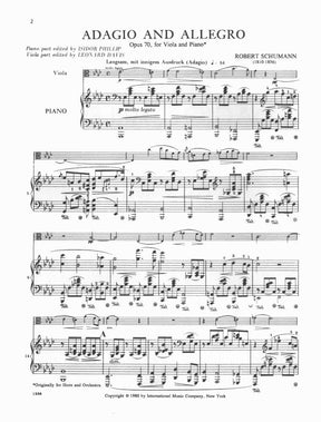 Schumann, Robert - Adagio and Allegro, Op 70 For Viola and Piano Published by International Music Company