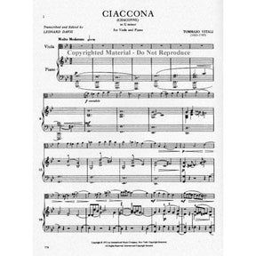 Vitali - Chaconne in g For Viola & Piano Published by International Music Company