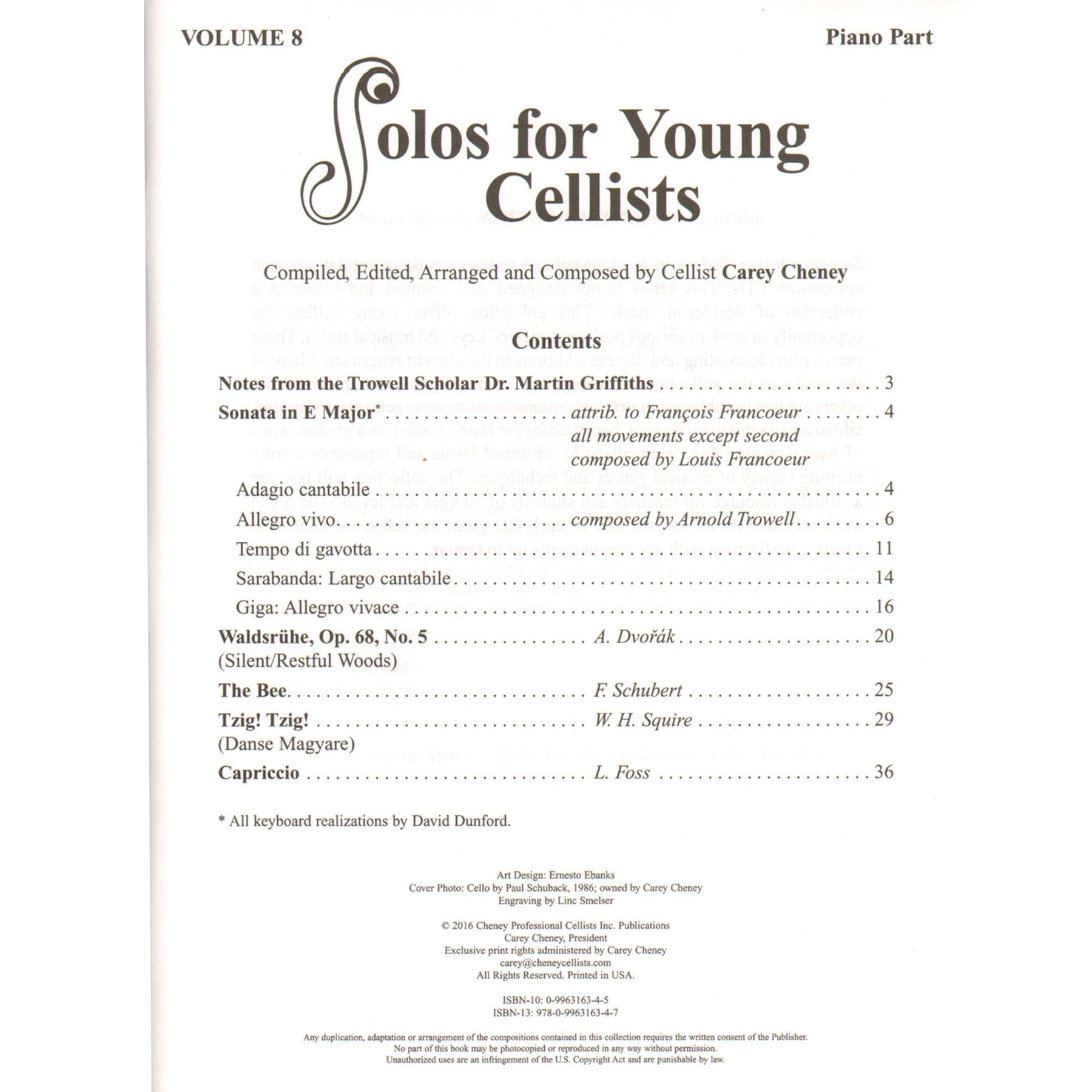 Solos for Young Cellists: Volume 8 - for Cello and Piano - by Carey Cheney