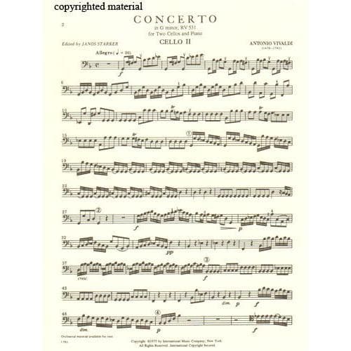 Vivaldi, Antonio - Concerto In g minor F III No 2 RV 531 For Two Cellos and Piano Edited by Starker Published by International Music Company