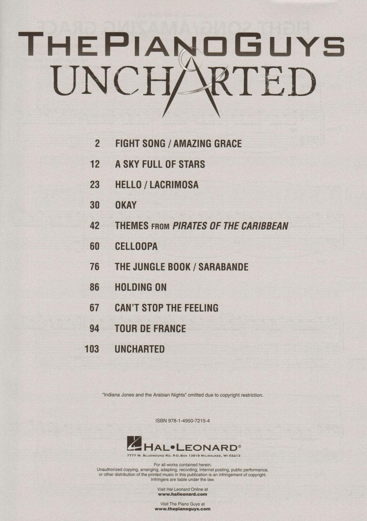 The Piano Guys: Uncharted - for Solo Piano with Optional Cello - Hal Leonard