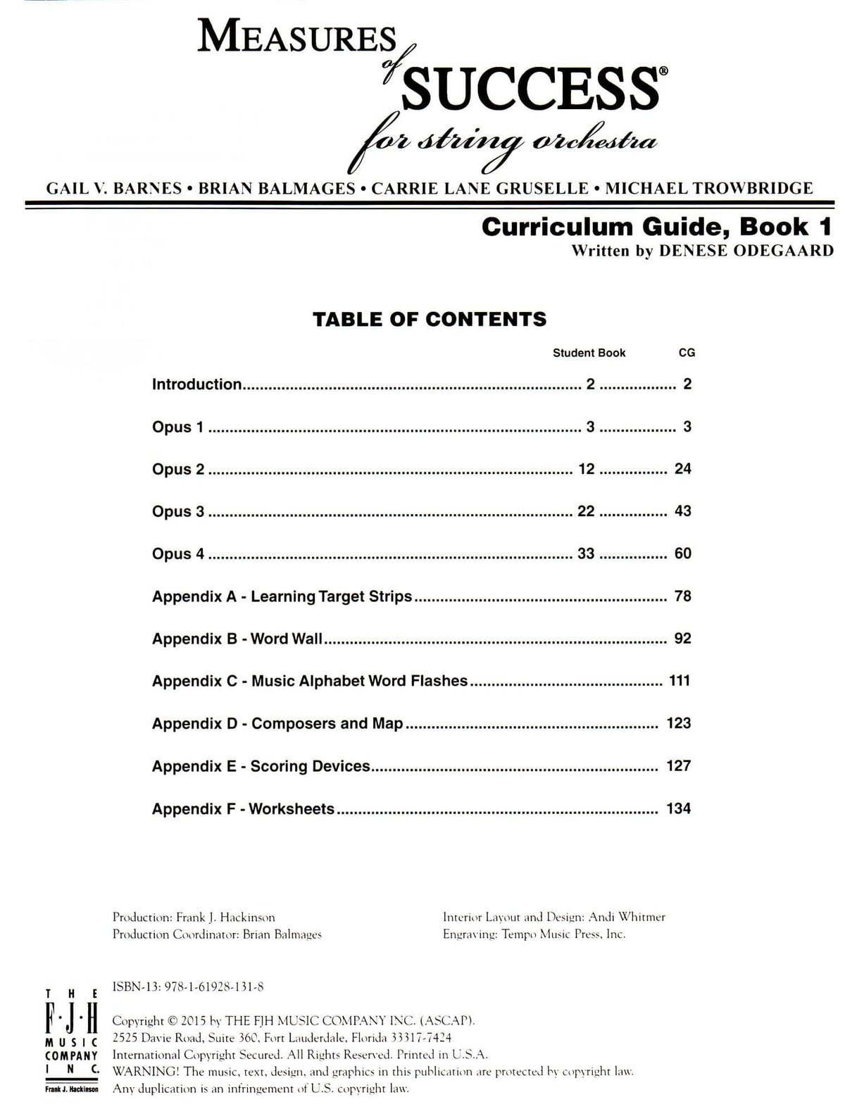 Measures of Success for String Orchestra - by Barnes, Balmages, Gruselle, Trowbridge - Curriculum Guide - Book 1 - FJH