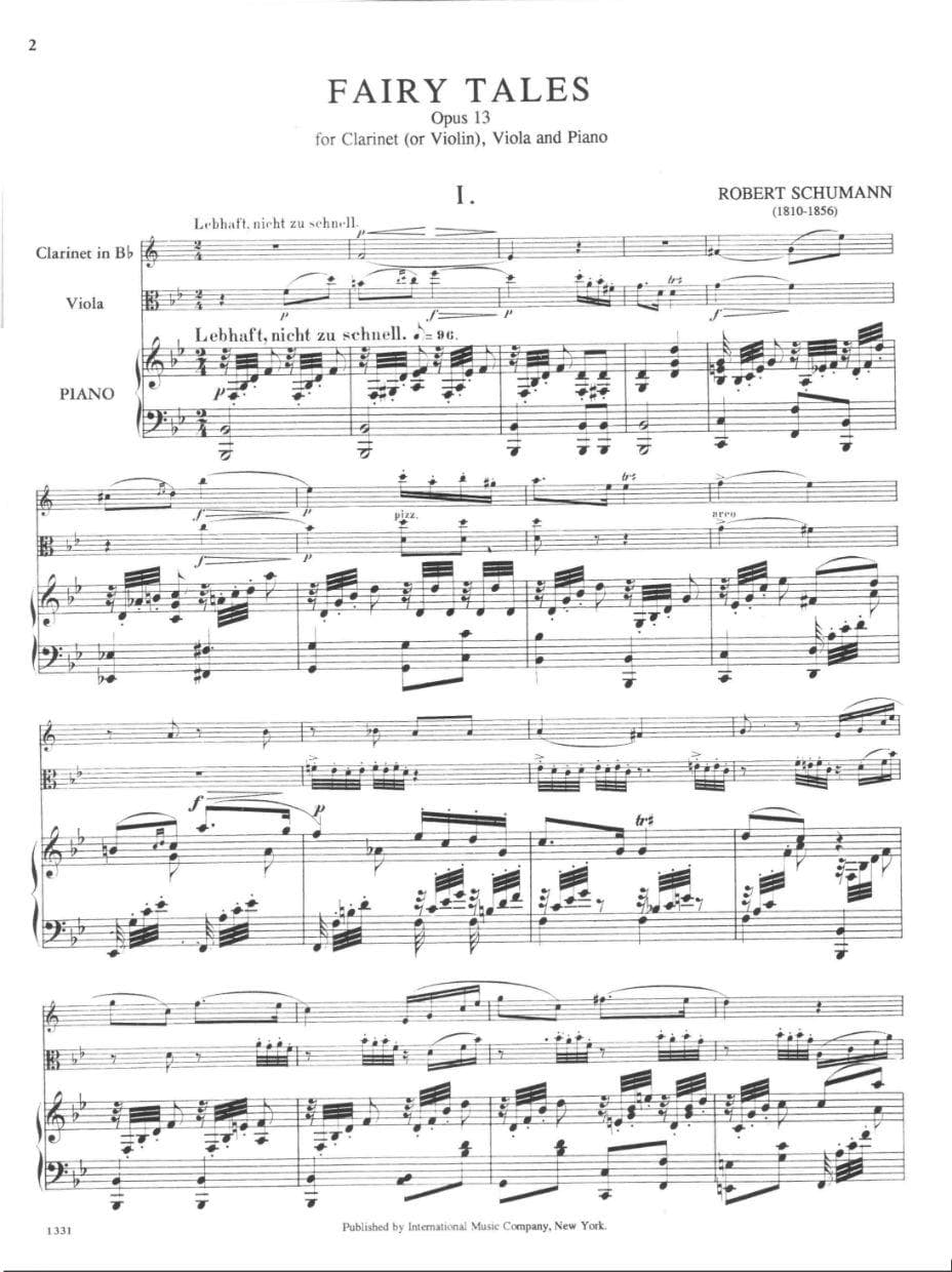 Schumann, Robert - Marchenerzahlungen (Fairy Tales), Op 132 For Violin (or Clarinet), Viola, and Piano Published by International Music Company