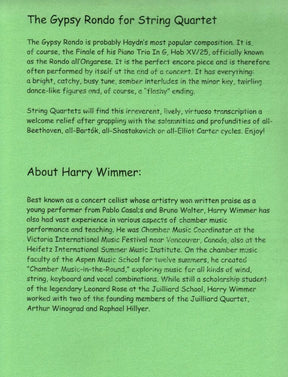 Haydn, Franz Joseph - Gypsy Rondo (from Piano Trio in G, Hob XV:25) - transcribed for String Quartet - edited by Harry Wimmer - Arioso Press