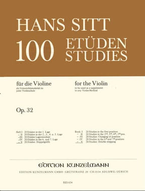 Sitt, Hans - 100 Etudes for Violin, Op 32 Volume 5: Double Stops - Violin - Kunzelmann