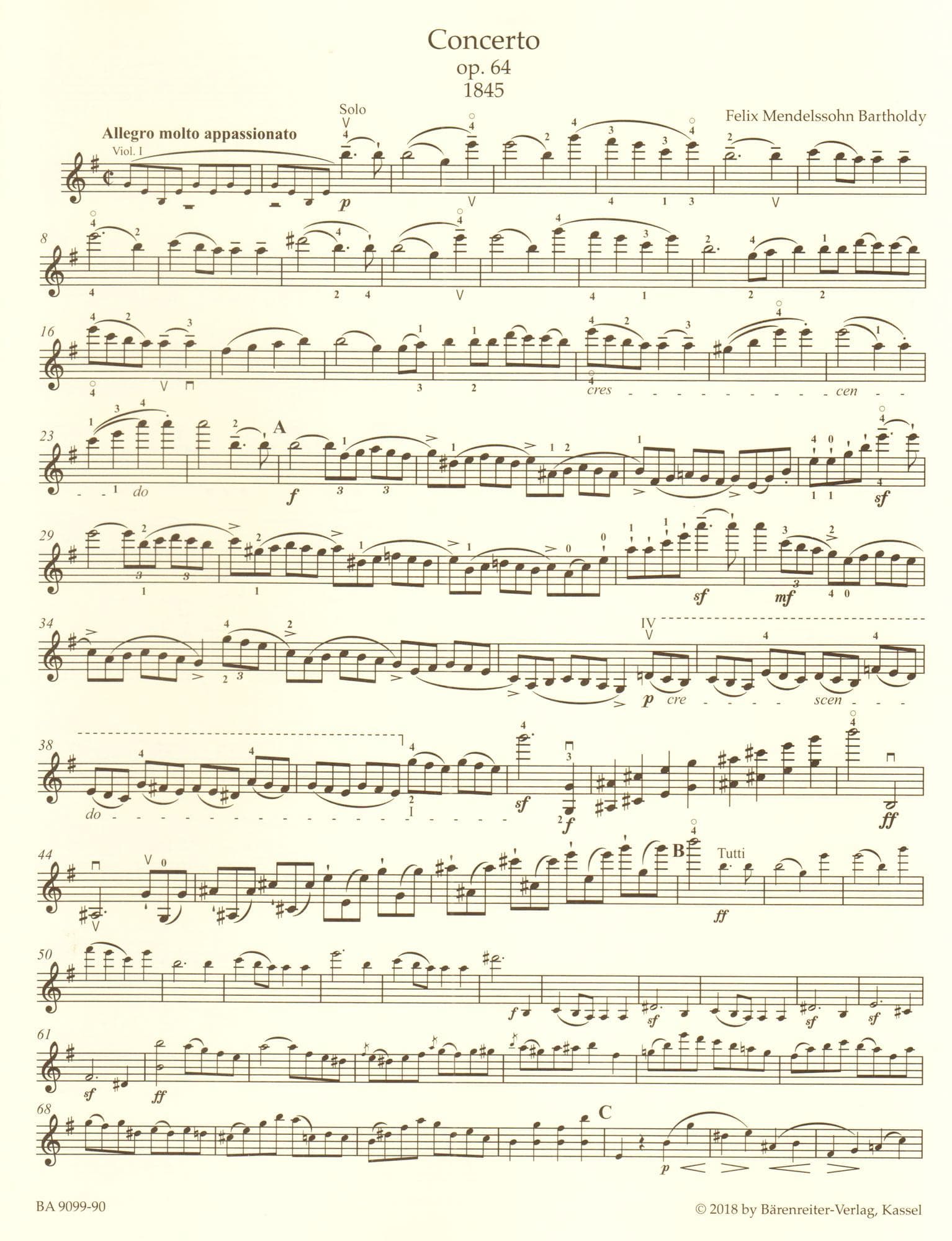 Mendelssohn, Felix - Concerto in E minor, Op 64 - Violin and Piano - Barenreiter Urtext