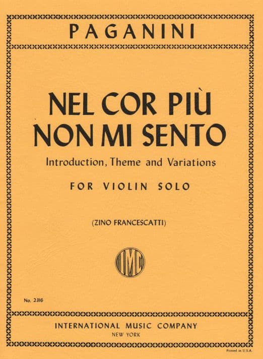 Paganini, Niccolo - Introduction and Variations on "Nel Cor Piu Non Mi Sento," Op 38 - Solo Violin - edited by Zino Francescatti - International Music Company