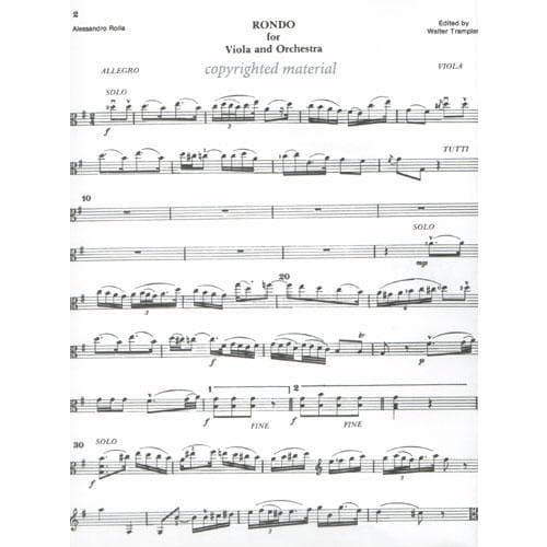 Rolla - Rondo For Viola and Orchestra (Piano Reduction) Edited by Walter Trampler Published by Rarities for Strings Publications