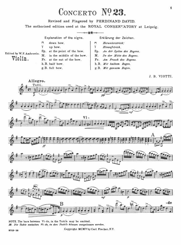 Viotti, GB - Violin Concerto No 23 in G Major - Violin and Piano - edited by David - Carl Fischer