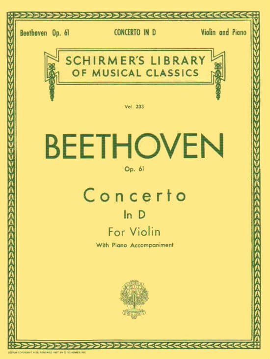 Beethoven, Ludwig - Concerto in D Major Op 61 - Violin and Piano Accompaniment - edited by  Schradieck - Schirmer Edition