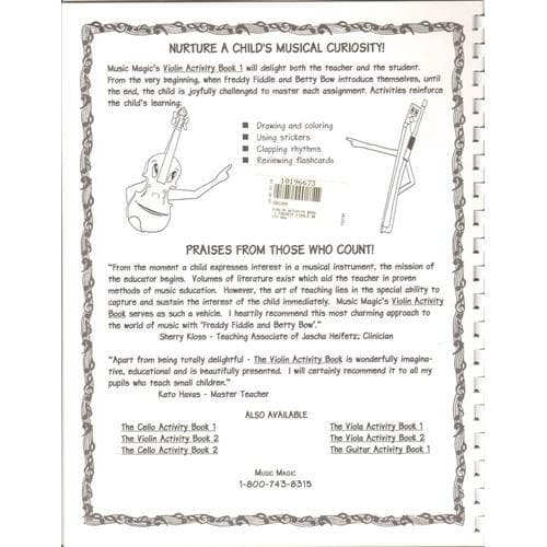 Music Magic's Violin Activity Book 1 Freddie Fiddle and Betty Bow. By Kendra Law.