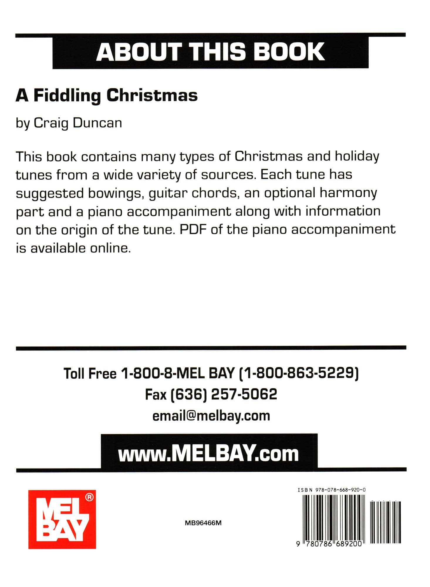 Duncan, Craig - A Fiddling Christmas - Violin and Piano - Mel Bay Publications