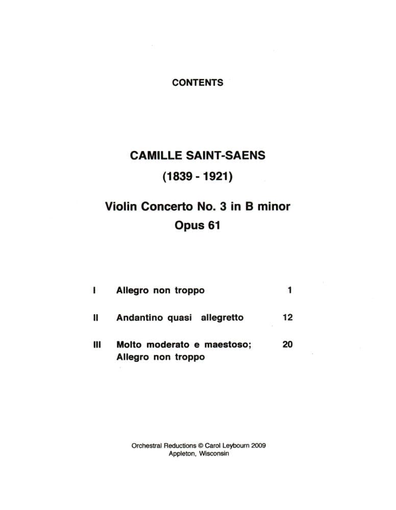 Saint-Saëns, Camille - Violin Concerto No 3 in b minor, Op 61 - PIANO ACCOMPANIMENT ONLY - arranged by Carol Leybourn - Frustrated Accompanist Edition