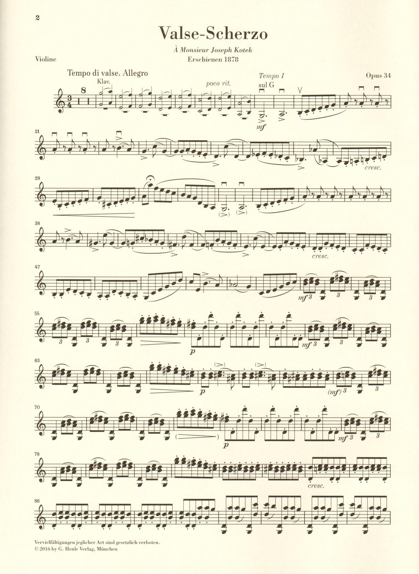 Tchaikovsky, P.I. - Valse-Scherzo, Opus 34 - for Violin and Piano - edited by Komarov and Turban - G Henle Verlag URTEXT