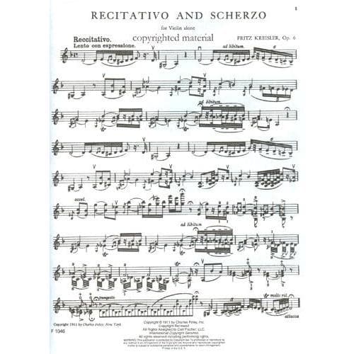 Kreisler, Fritz - Recitativo and Scherzo, Op 6 - Violin solo - Carl Fischer Edition