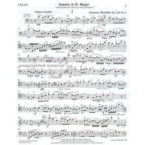 Brahms, Johannes - Sonata in E flat Major Op 120 No 2 for Cello - Transcribed by Wimmer - Arioso Press Publication