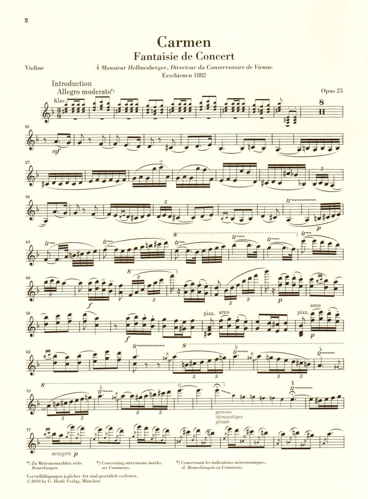 Sarasate, Pablo - Carmen Fantasy, Op. 25 - Violin and Piano - edited by Peter Jost - G Henle Verlag URTEXT