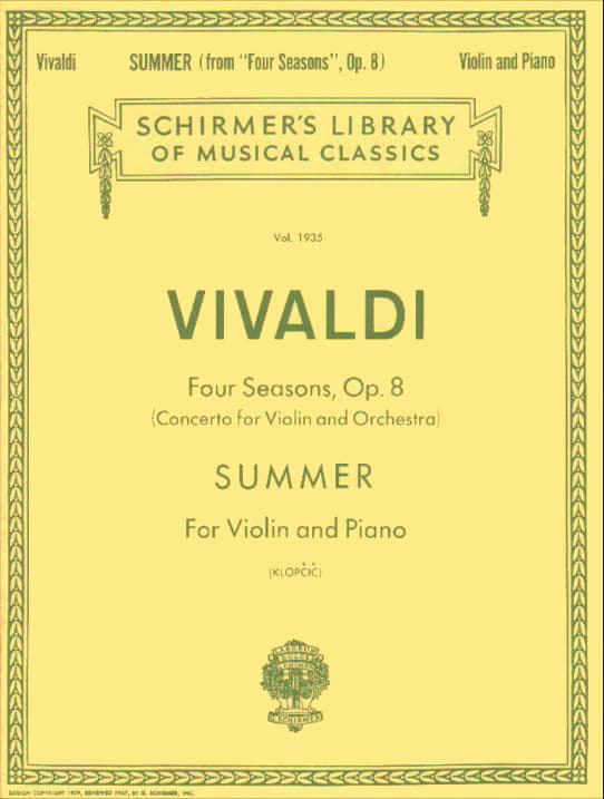 Vivaldi, Antonio - The Four Seasons: Concerto No 2 in G Minor, RV 315 "Summer" - Violin and Piano - edited by Klopcic - Schirmer