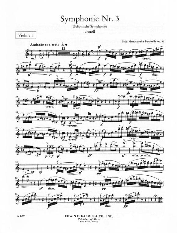 Mendelssohn, Felix - Symphony No 3 in A Minor, Op 56 "Scottish," Violin 1 - Kalmus