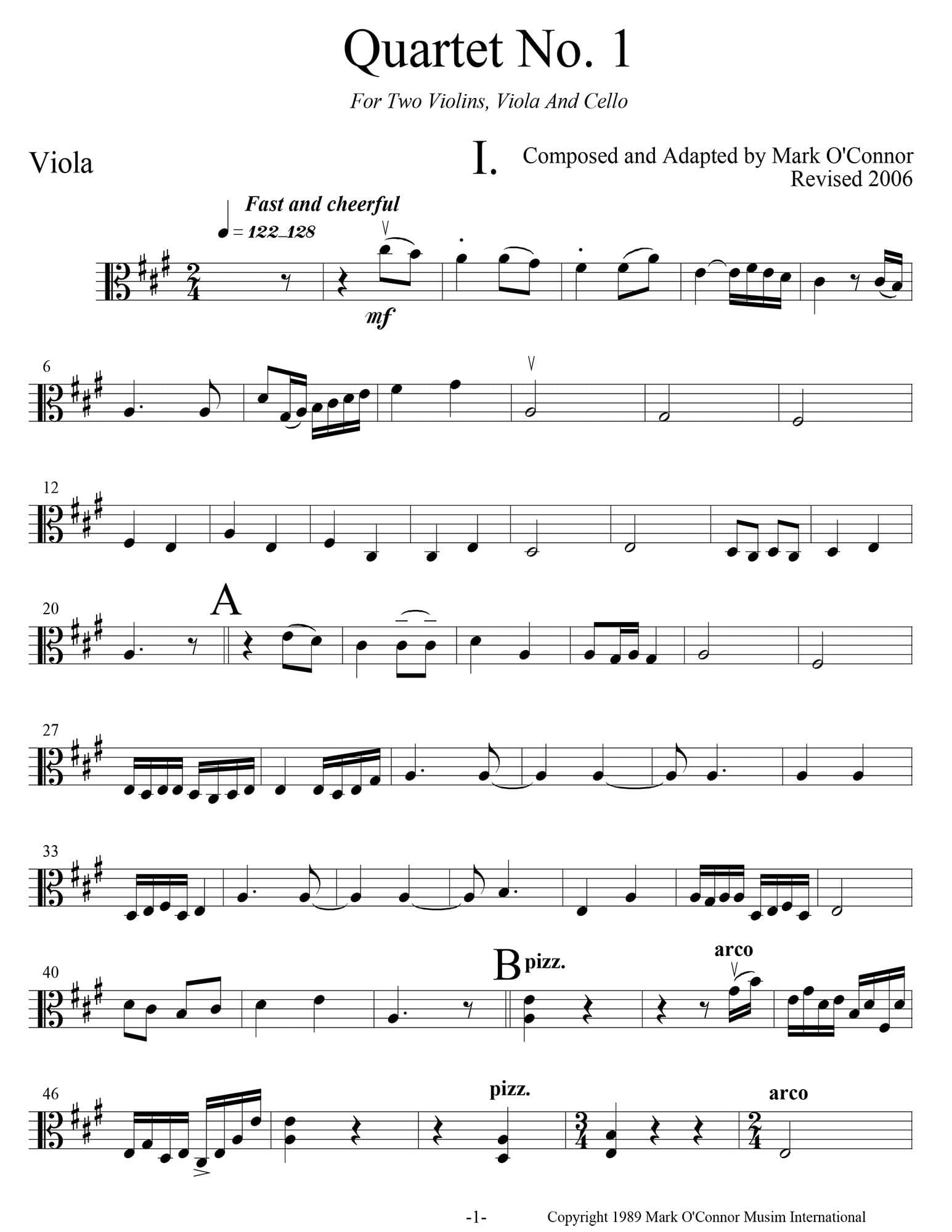 O'Connor, Mark - Quartet for 2 Violins, Viola, and Cello - Viola - Digital Download