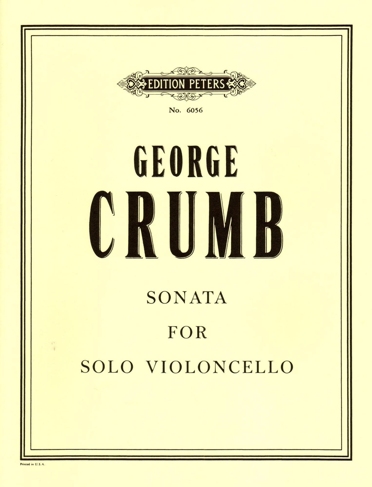 Crumb, George - Sonata for Solo Cello - edited by Camilla Doppmann - Edition Peters