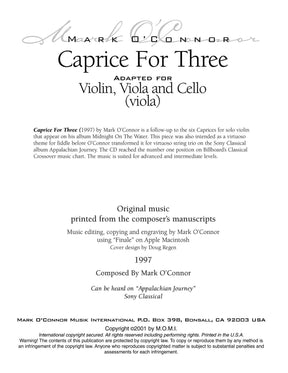 O'Connor, Mark - Caprice for Three for Violin, Viola, and Cello - Viola - Digital Download