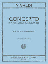 Vivaldi, Antonio - Violin Concerto in A Minor, Op 3 No 6, RV 356 - Violin and Piano - edited by Galamian - International Music Company