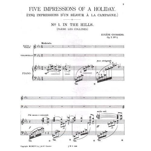 Goossens, Sir Eugene - Five Impressions of a Holiday, for Piano Trio (Violin, Cello, and Piano) Published by Lauren Publications