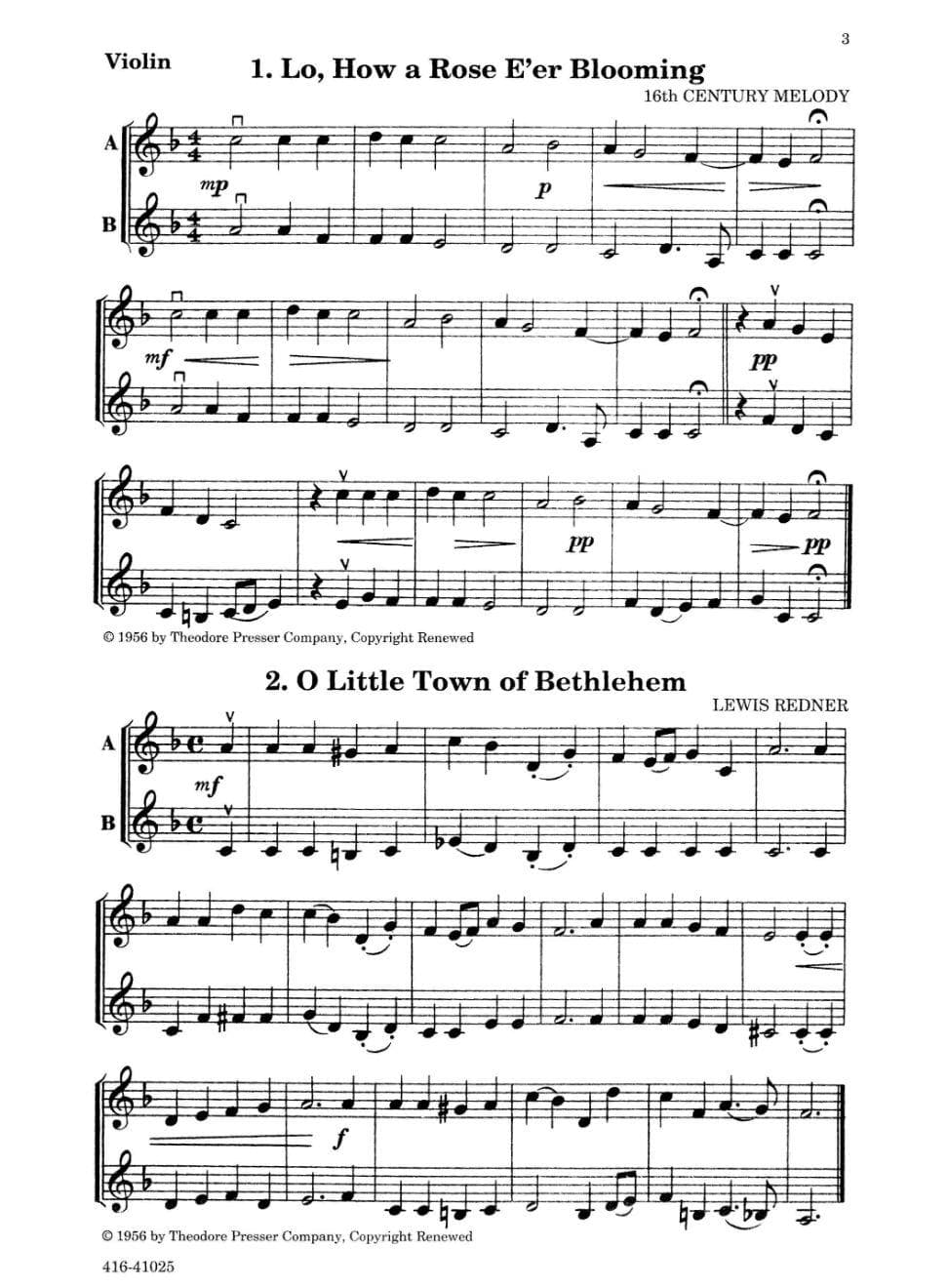 Zimmerman, Ruth L - Play a Song of Christmas, for Violin Published by Theodore Presser Company