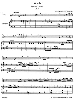 Mendelssohn, Felix - Sonatas for Violin and Pianoforte - Violin and Piano - Bärenreiter Verlag URTEXT