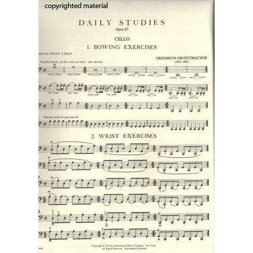 Grützmacher, Friedrich - Daily Studies, Op 67 - Cello solo - edited by Waldo Lyman - International Edition