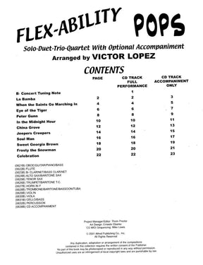 Victor Lopez - Flex Ability Pops. Oboe/Guitar/Piano/Bass Part. For Solo, Duet, Trio, or Quartet with optional Piano Accompaniment. Published by Alfred Music.