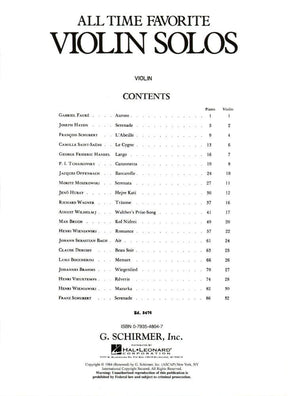 All Time Favorite Violin Solos - Violin and Piano - G Schirmer Edition (Hal Leonard)