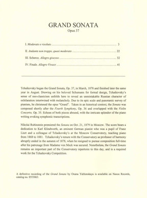 Tchaikovsky, Pyotr Ilyich - Grand Sonata, Op. 37 - for Solo Piano - edited by Oxana Yablonskaya - International Music Company