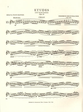 Gruetzmacher - Etudes (With Thumb Position), Op. 38 - Technology of Cello of Playing: Volume II - edited by Klengel - International